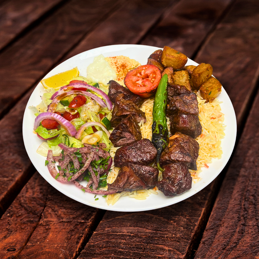 (B4) BBQ Beef Skewers Plate